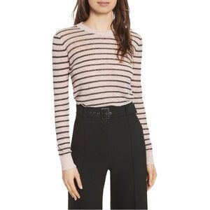Veronica Beard Dean Pink and Charcoal Stripe Linen Blend Sweater Size L